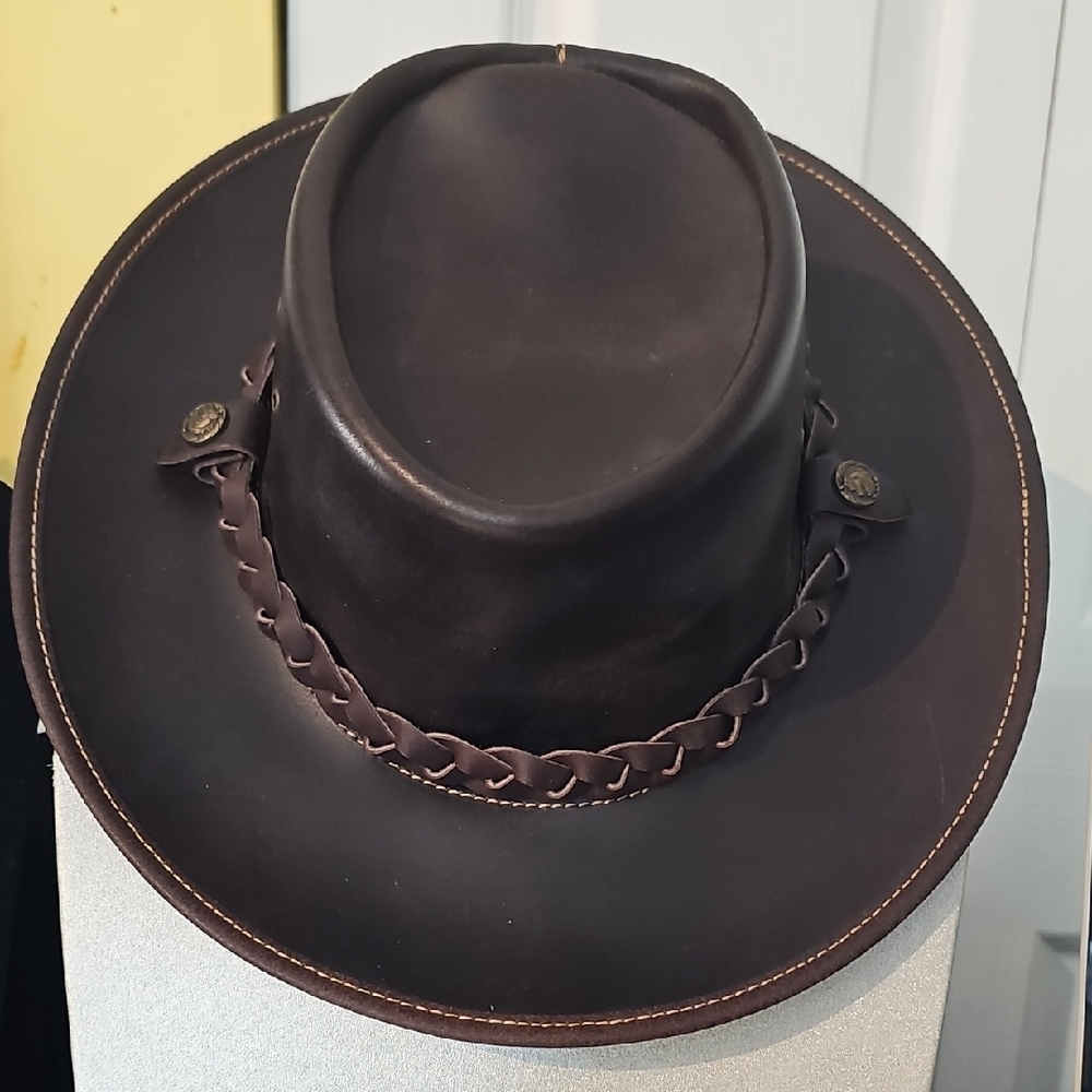 Dark Brown Leather Aussie Bush Western Outback Hat